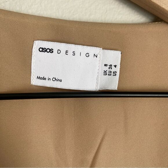 ASOS DESIGN khaki wrap front puff sleeve pleated drape front mini dress - Picture 4 of 4